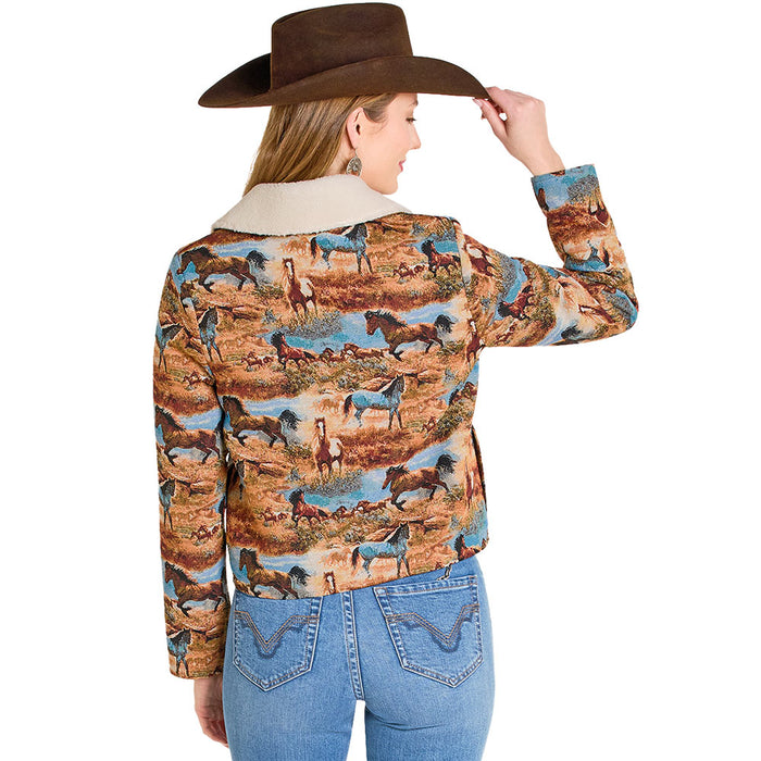 Rock & Roll Denim Women's Moss Green Horse Jacquard Jacket
