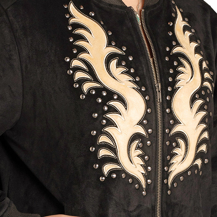 Rock & Roll Denim Women's Black Microsuede Applique Bomber