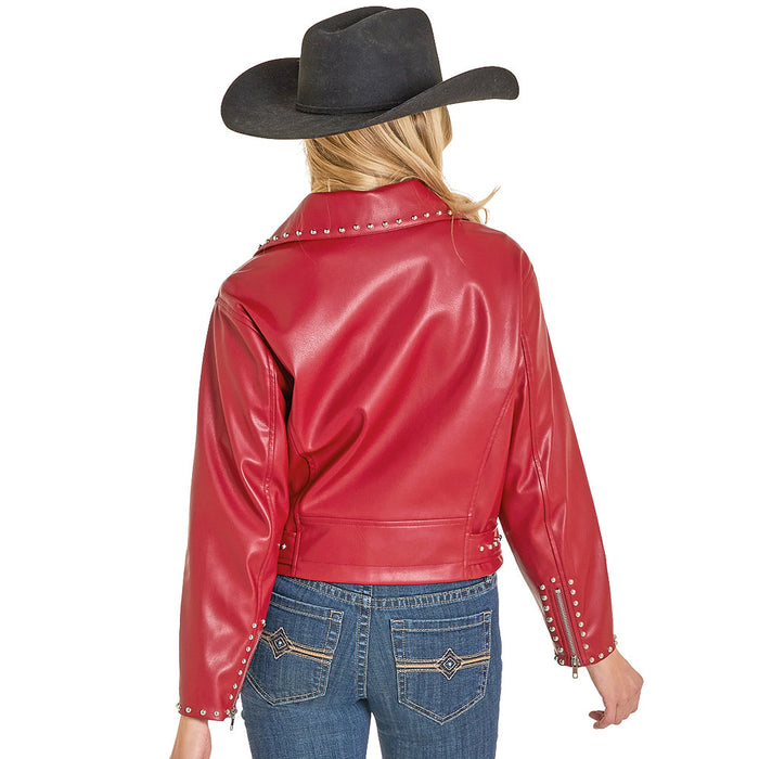 Rock & Roll Denim Women's Red Studded Pleather Moto Jacket
