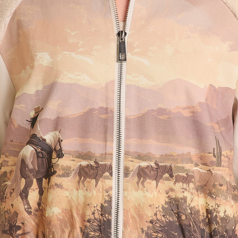 Rock & Roll Denim Women's Cowgirl Print Bomber Jacket