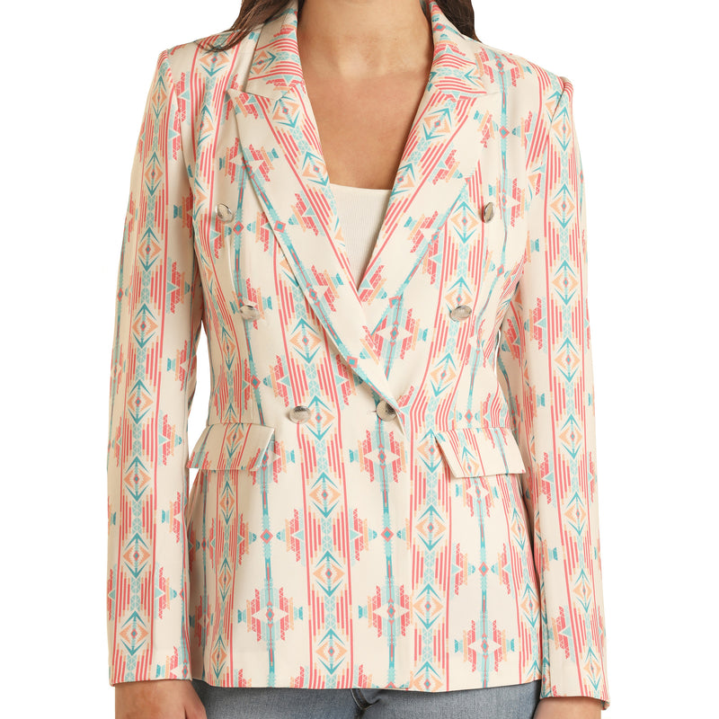 Rock & Roll Denim Women's Natural Printed Aztec Blazer