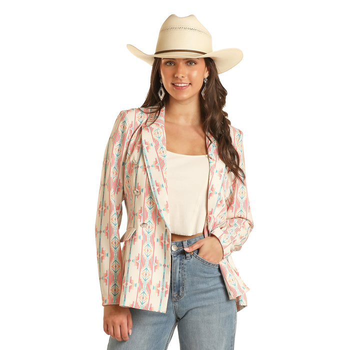 Rock & Roll Denim Women's Natural Printed Aztec Blazer