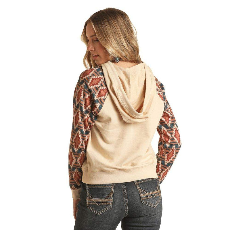 Rock & Roll Denim Women's Blue Aztec Print Sleeve Hoodie