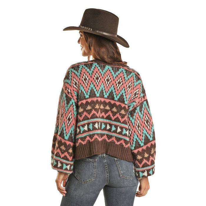 Rock & Roll Denim Women's Cardigan with Aztec Design