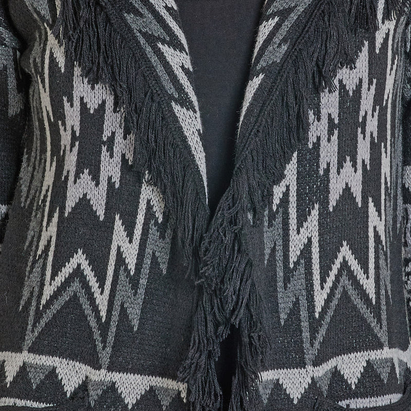 Rock & Roll Denim Women's Black Aztec Fringe Cardigan