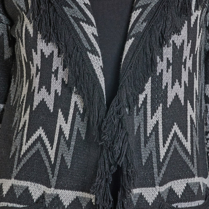 Rock & Roll Denim Women's Black Aztec Fringe Cardigan