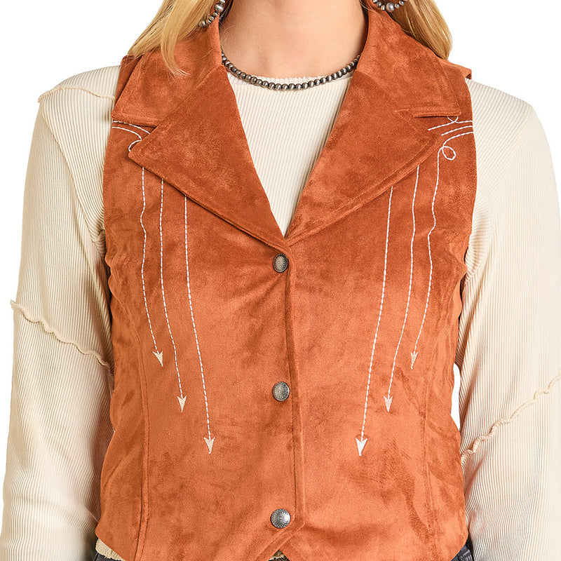 Rock & Roll Denim Women's Camel Embroidered Vest