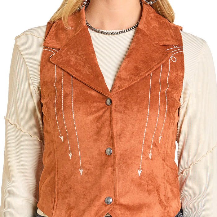 Rock & Roll Denim Women's Camel Embroidered Vest