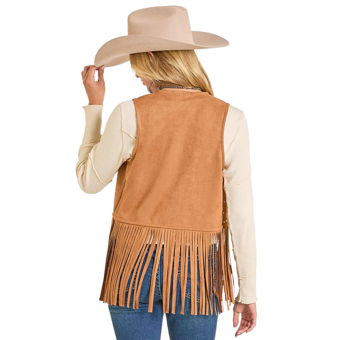 Rock & Roll Denim Women's Caramel Studded Fringe Vest