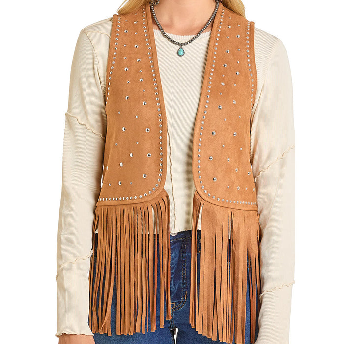 Rock & Roll Denim Women's Caramel Studded Fringe Vest