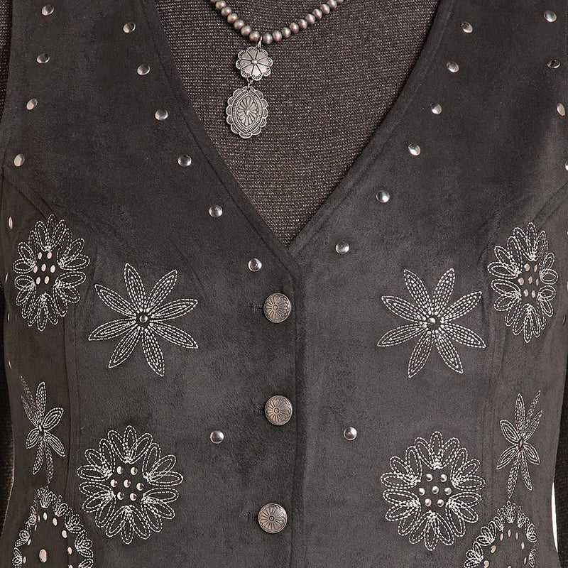 Rock & Roll Denim Women's Black Studded Microsuede Vest