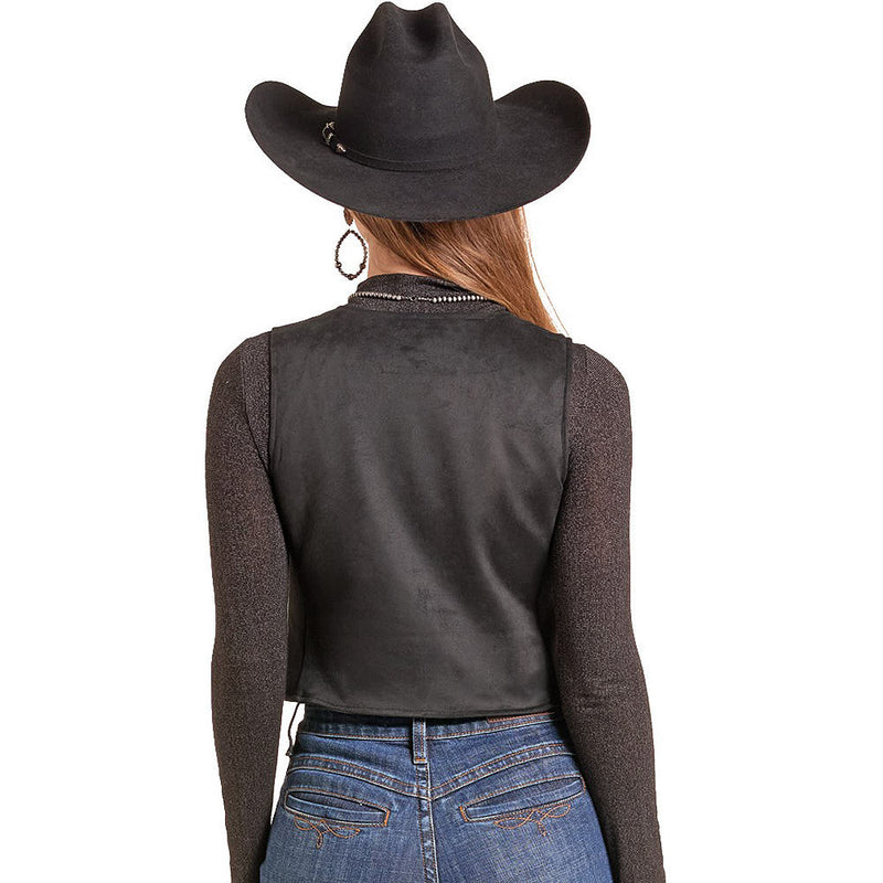 Rock & Roll Denim Women's Black Studded Microsuede Vest