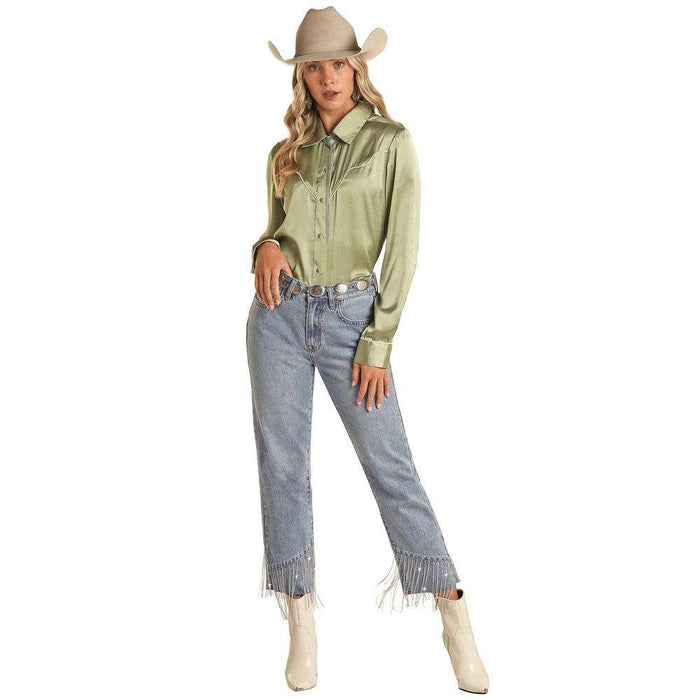 Rock & Roll Denim Womens Chain Fringe Hem Crop