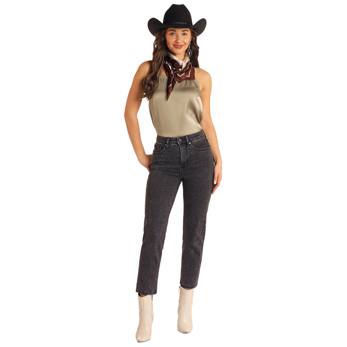 Rock & Roll Denim Women's Studded Straight Crop Jeans