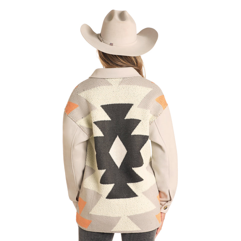 Rock & Roll Denim and Aztec Knit Shirt Jacket