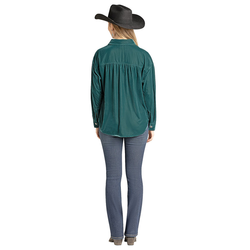Rock & Roll Denim Women's Teal Velvet Studded Shirt