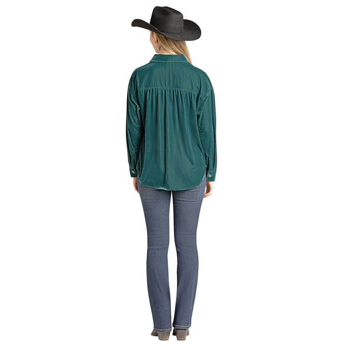 Rock & Roll Denim Women's Teal Velvet Studded Shirt