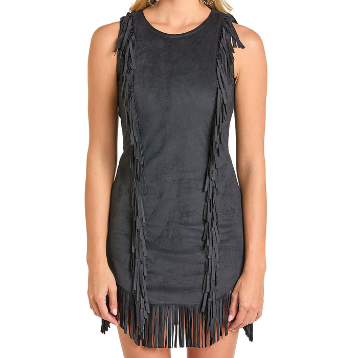 Rock & Roll Denim Women's Microsuede Fringe Black Dress