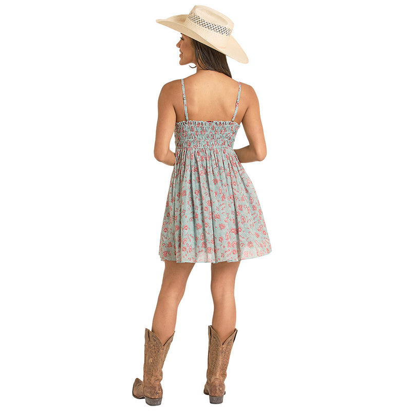 Rock & Roll Denim Women's Sky Blue Floral Dress