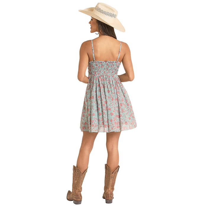 Rock & Roll Denim Women's Sky Blue Floral Dress