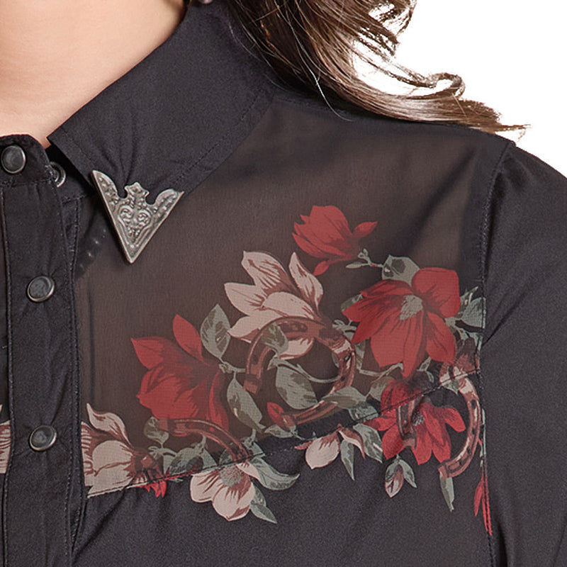 Rock & Roll Denim Women's Black Floral Shirt Dress