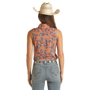 Rock & Roll Denim Women's Orange Floral Sleeveless Top