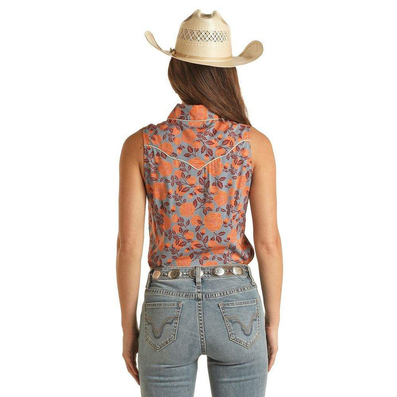 Rock & Roll Denim Women's Orange Floral Sleeveless Top