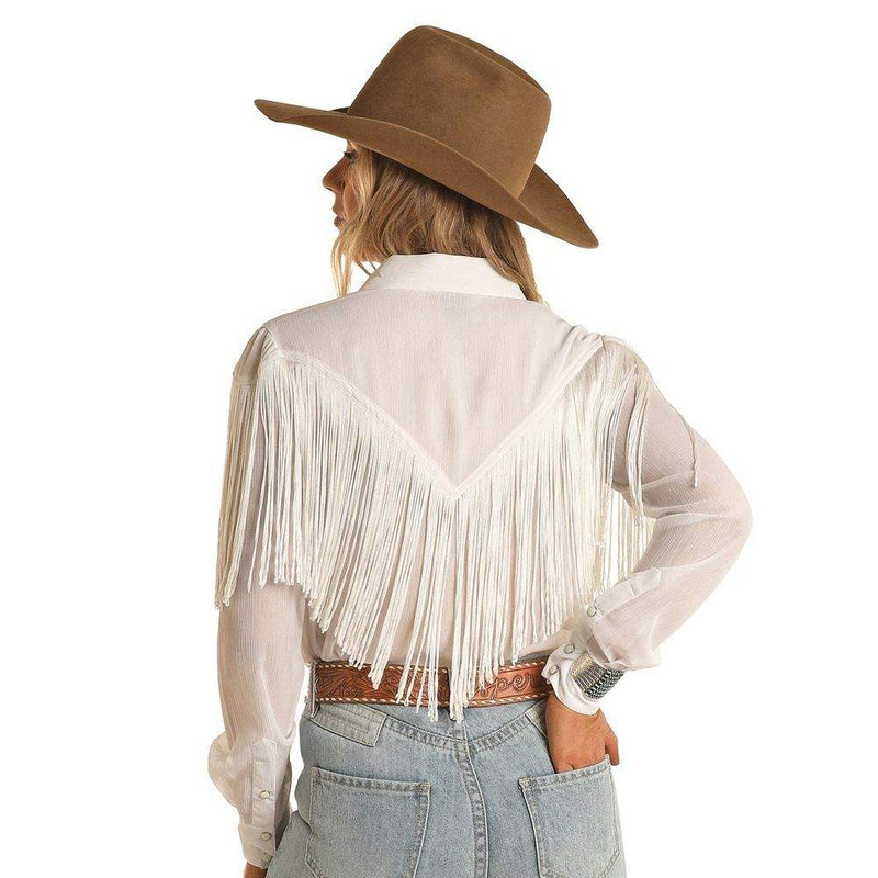 Rock & Roll Denim Women's Sheer Shirt with Fringe