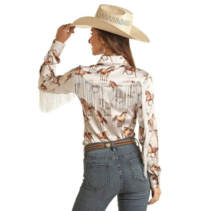 Rock & Roll Denim Women's West Desperado Satin Horse Print Shirt