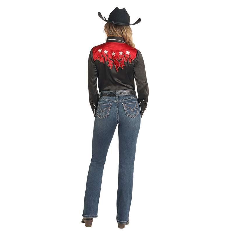 Rock & Roll Denim West Desperado Retro Flame Embroidered Shirt