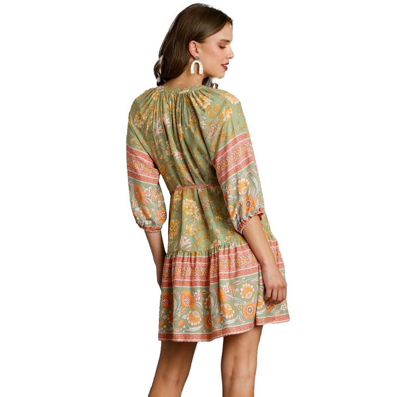 Umgee Usa Inc. Women's Sage Tassel Belt Midi Dress