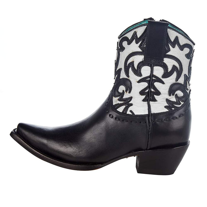 Corral Womens Black/White Overlay Embroidered Bootie