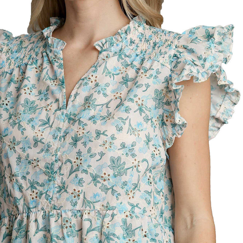 Umgee Usa Inc. Women's Blue Eyelet Floral Baby Doll Top