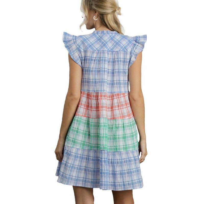 Umgee Usa Inc. Women's Blue Plaid Multicolor Tiered Dress