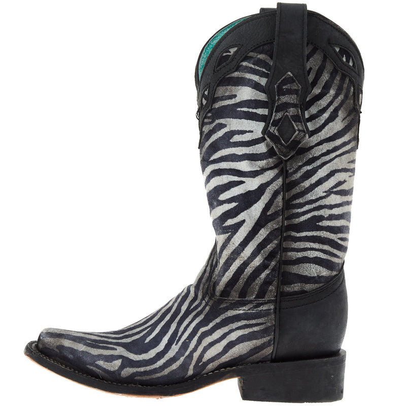 Corral Women`s White Black Zebra Print 11in. top Boot