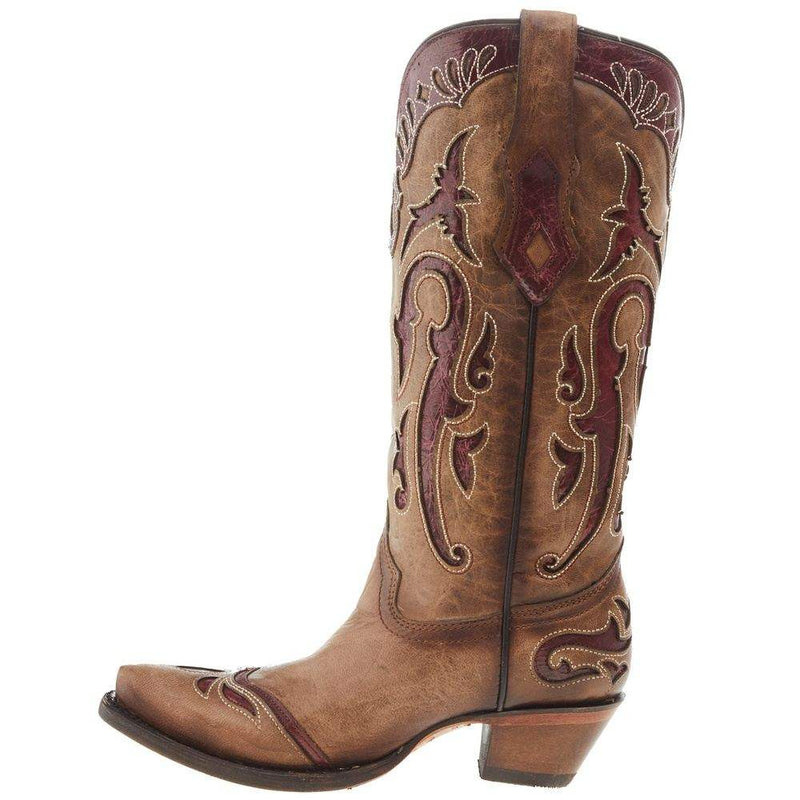 Corral Women's Orix Inlay Embroidery Wing 13 In Top Snip Toe Boot