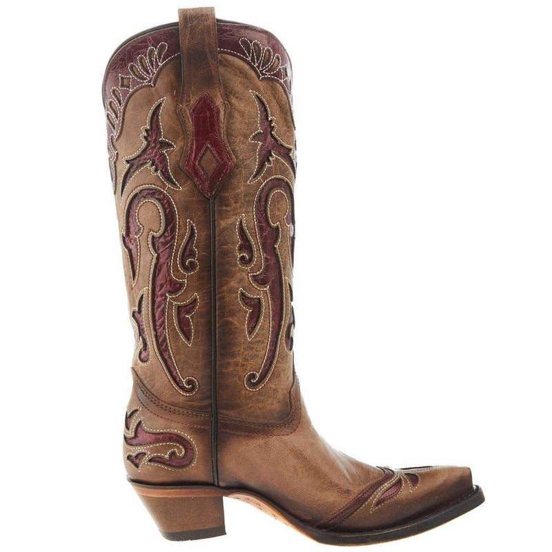 Corral Women's Orix Inlay Embroidery Wing 13 In Top Snip Toe Boot