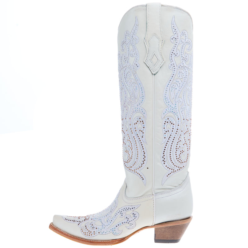 Corral Women`s White Overlay Vamp 16In Crystal White Top Boot
