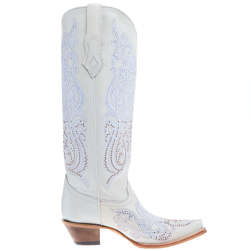 Corral Women`s White Overlay Vamp 16In Crystal White Top Boot