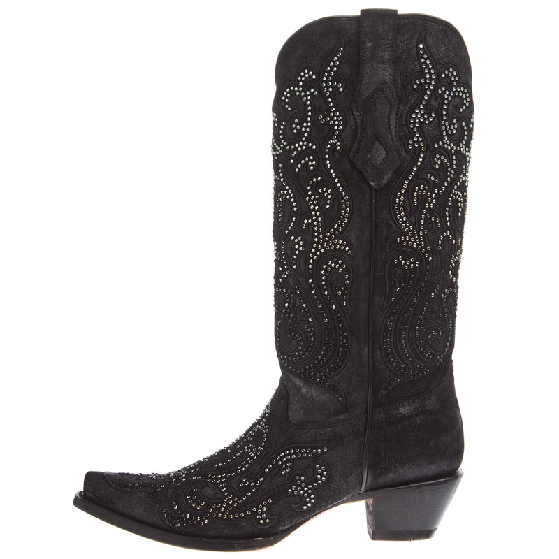 Corral Women`s Black Embroidered with Crystals 13In Top Boot