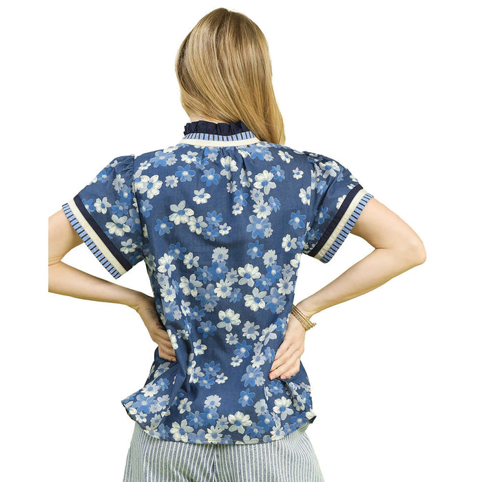 Umgee Usa Inc. Women's Denim Blue Mixed Media Top