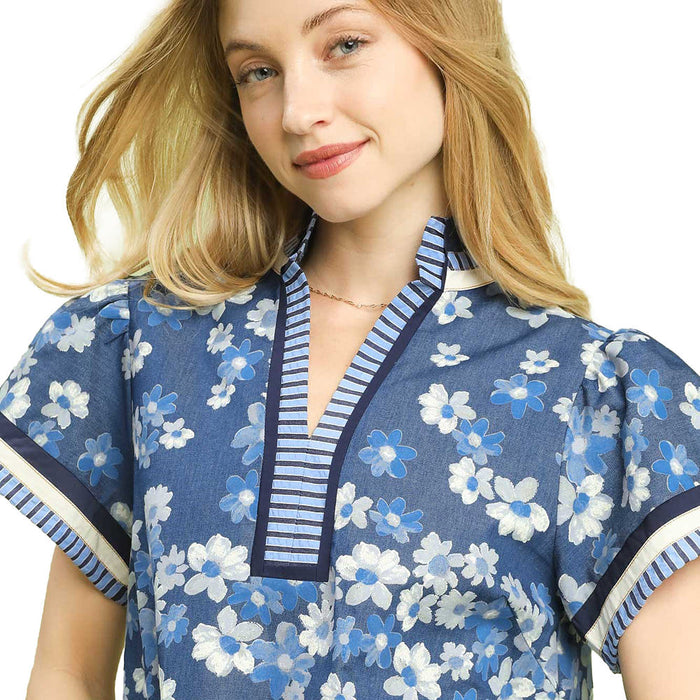 Umgee Usa Inc. Women's Denim Blue Mixed Media Top