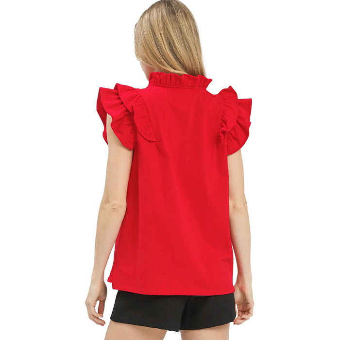 Umgee Usa Inc. Women's Cherry Ruffle V-Neck Top