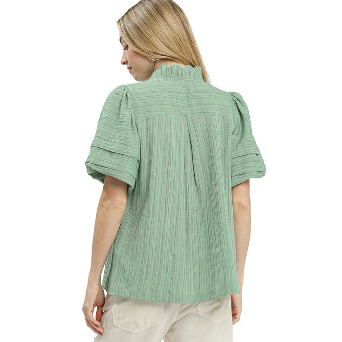 Umgee Usa Inc. Women's Mint Seersucker V-Neck Top