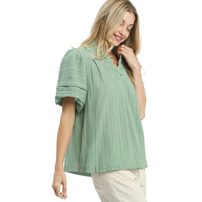 Umgee Usa Inc. Women's Mint Seersucker V-Neck Top