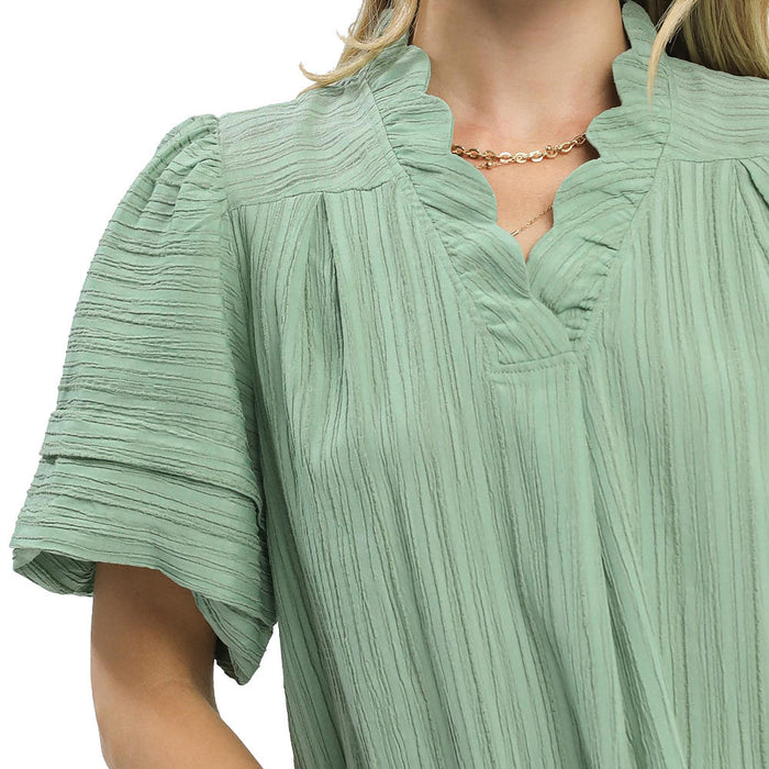 Umgee Usa Inc. Women's Mint Seersucker V-Neck Top