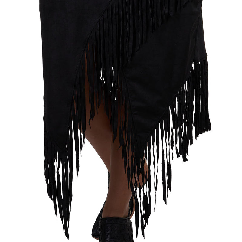 Cruel Denim Women's Black Fringe Faux Suede Skirt