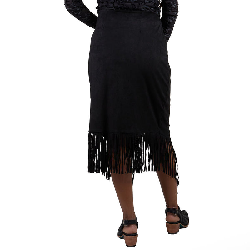 Cruel Denim Women's Black Fringe Faux Suede Skirt