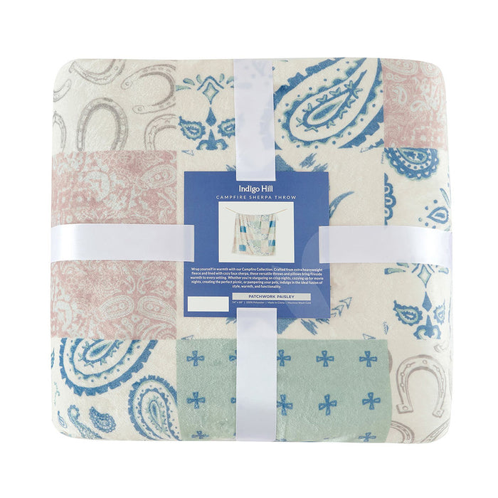 Hiend Accents Patchwork Paisley Campfire Sherpa Throw Blanket