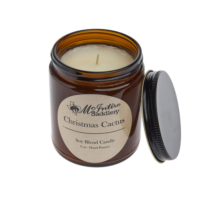 Mcintire Saddlery Christmas Cactus 8oz Amber Glass Candle